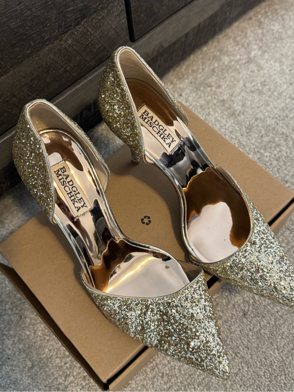 Badgley Mischka Gold Glitter Pointed-Toe Pumps